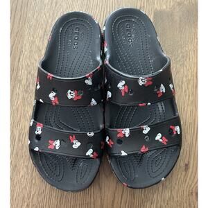 Disney Parks Exclusive Minnie Mouse Crocs W9/M7 Black Sandals Slides Slip Ons